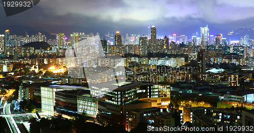 Image of Hong Kong with crowded buildings at night