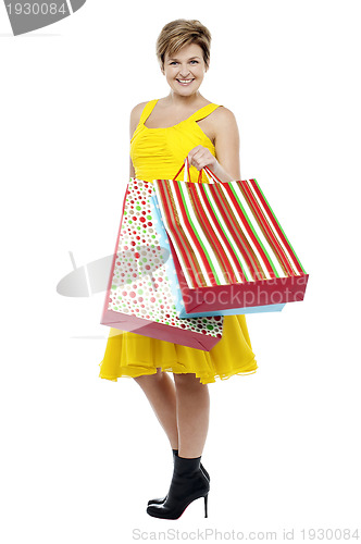 Image of Stunning fashionable woman carrying shopping bags