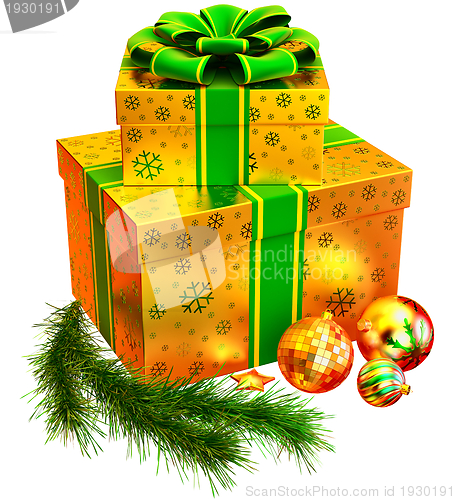 Image of Christmas set of gifts with green bow