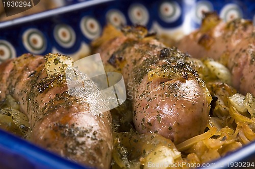 Image of Roasted sausages with sauerkraut - polish dish