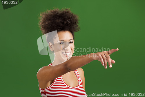 Image of African woman pointing somewhere