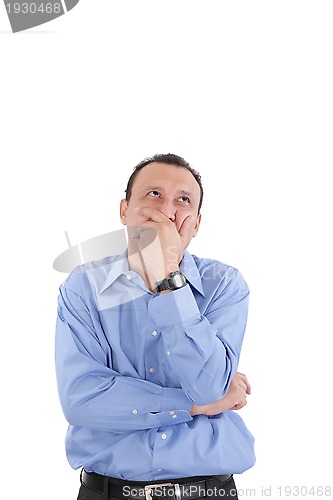 Image of young man thinking, isolated on white