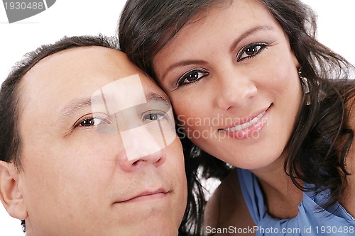 Image of Closeup portrait of a sweet young couple smiling together 