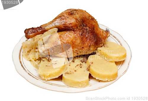 Image of Traditional czech roasted duck with cabbage and dumplings
