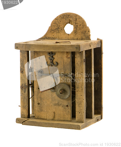 Image of Retro wooden clock box mechanism residue isolated 