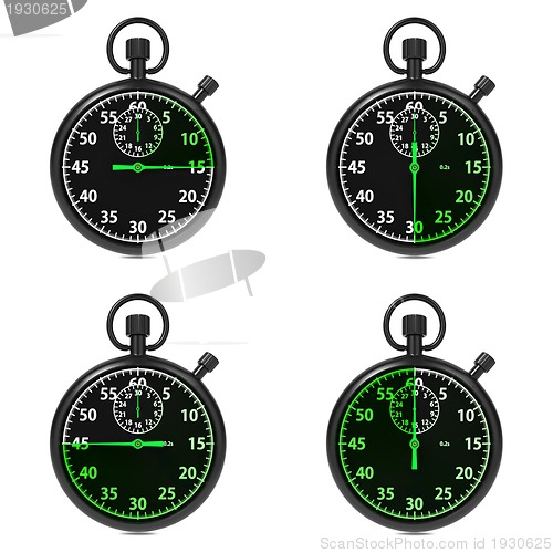 Image of Stopwatch - Green Timers. Set on White.