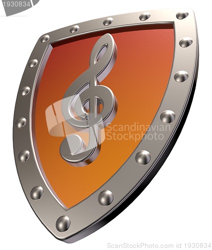 Image of clef on metal shield