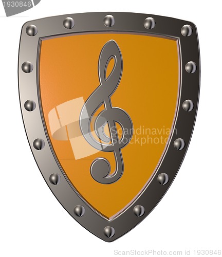 Image of clef on metal shield