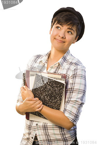 Image of Portrait of Mixed Race Female Student Holding Books Isolated