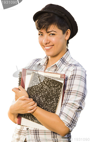 Image of Portrait of Mixed Race Female Student Holding Books Isolated