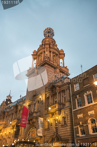 Image of London street at autumn sunset