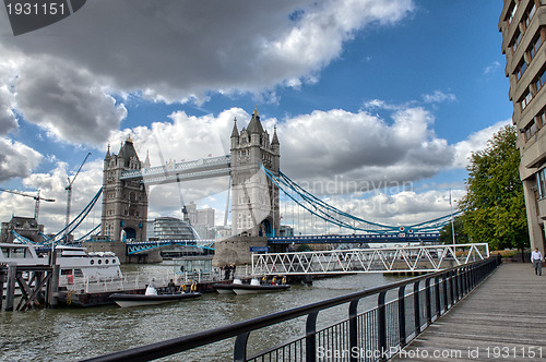 Image of St Katharine Docks area with Tower Bridge - London