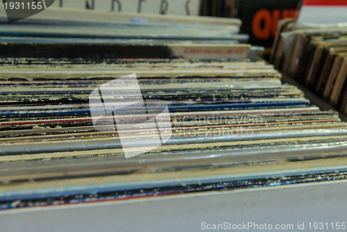 Image of Vinyl LP Record Collection in Crate. This is a popular choice fo