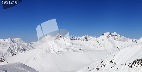 Image of Panorama of winter mountains. Caucasus Mountains, Georgia.