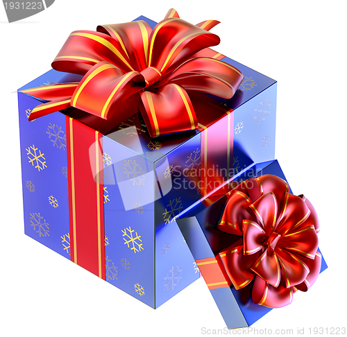 Image of two blue gifts with red bows