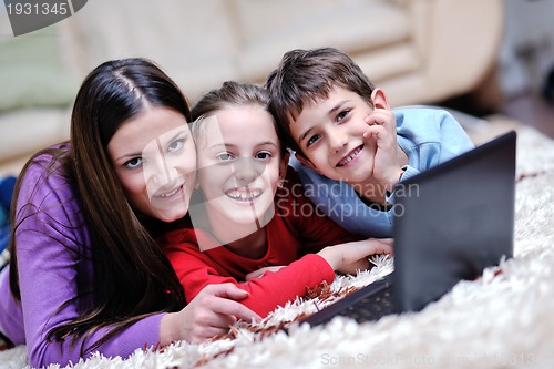 Image of happy young family have fun at home