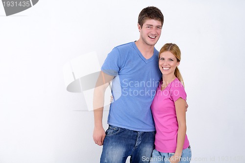 Image of portrait of happy young casual couple