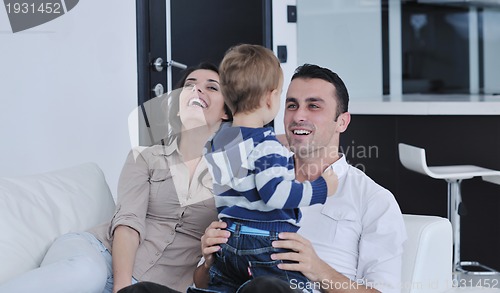 Image of happy young family have fun  at home