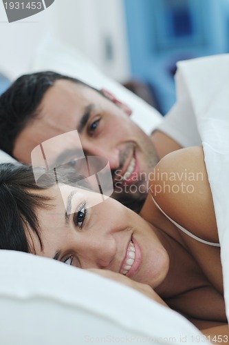 Image of young couple have good time in their bedroom