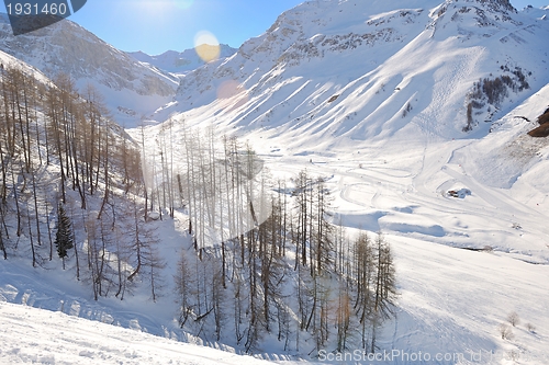 Image of High mountains under snow in the winter