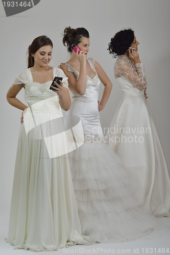 Image of portrait of a three beautiful woman in wedding dress