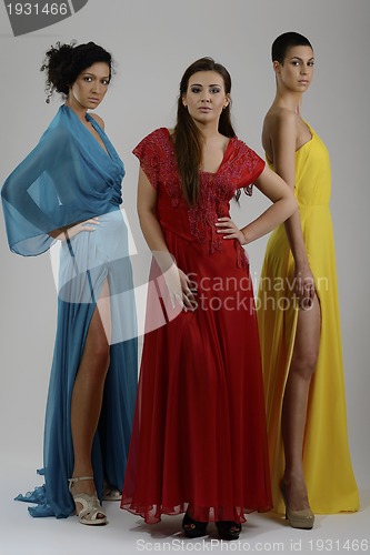 Image of portrait of a three beautiful woman in wedding dress
