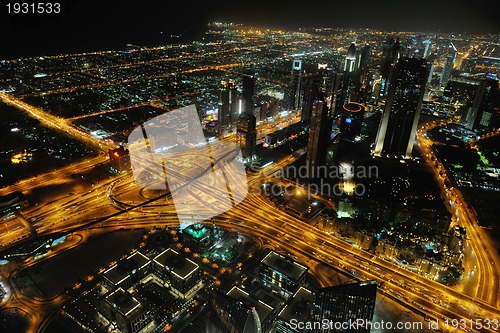 Image of Panorama of down town Dubai city at night
