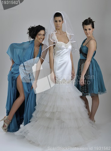 Image of portrait of a three beautiful woman in wedding dress