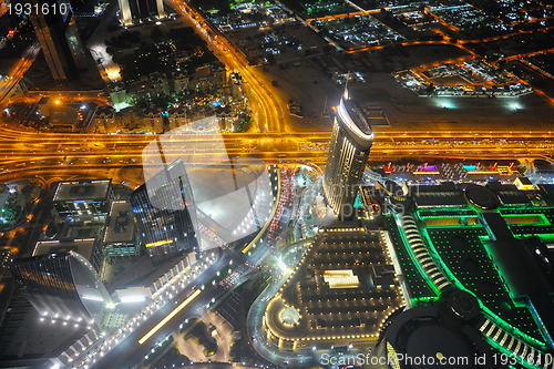 Image of Panorama of down town Dubai city at night