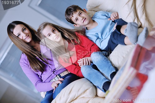 Image of happy young family have fun at home