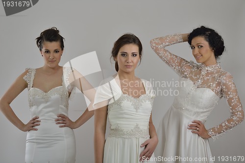 Image of portrait of a three beautiful woman in wedding dress