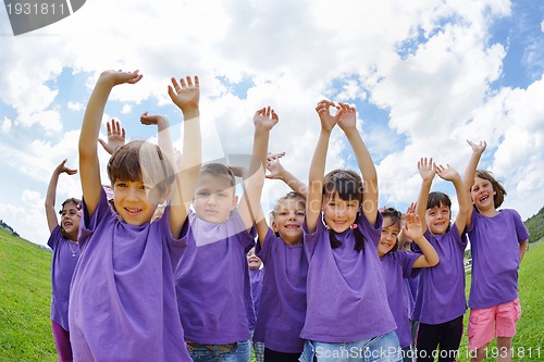 Image of happy kids group  have fun in nature