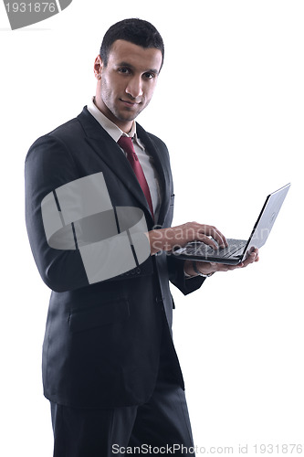 Image of business man work on mini laptop