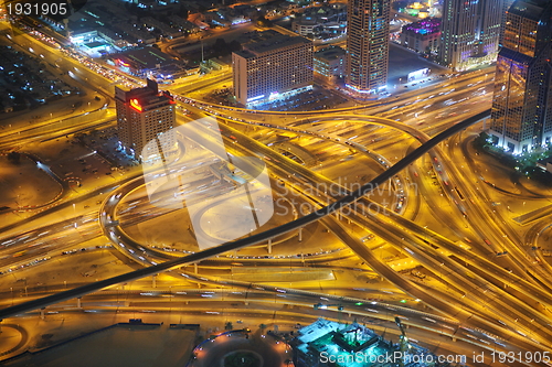 Image of Panorama of down town Dubai city at night