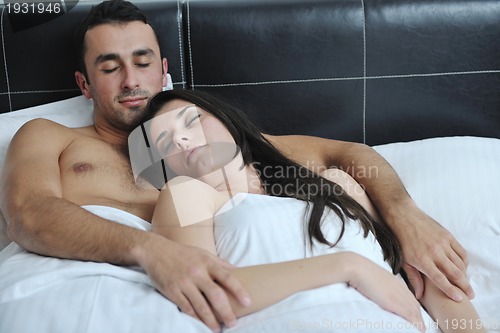 Image of young couple have good time in their bedroom