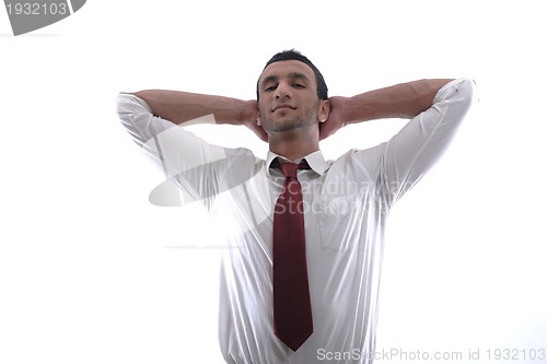 Image of business man with rope isolated on white background