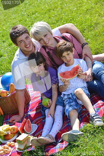 Image of Happy family playing together in a picnic outdoors