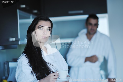 Image of young couple have fun in modern kitchen