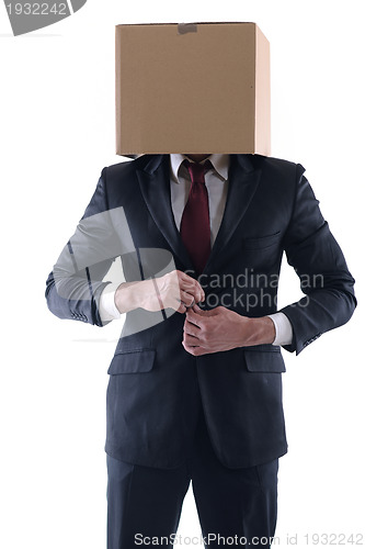 Image of business man with an box on his head