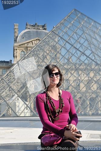 Image of tourist woman have fun in france