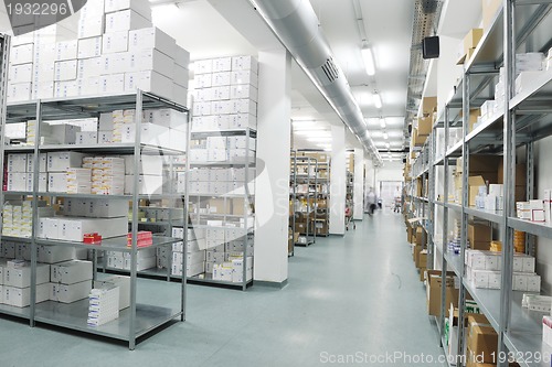 Image of medical factory  supplies storage indoor