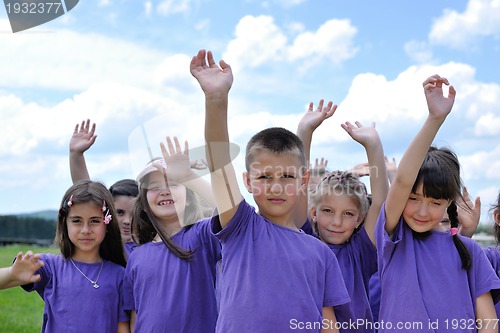 Image of happy kids group  have fun in nature