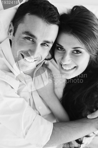 Image of happy young couple relax at home