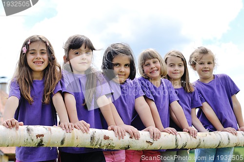 Image of happy kids group  have fun in nature