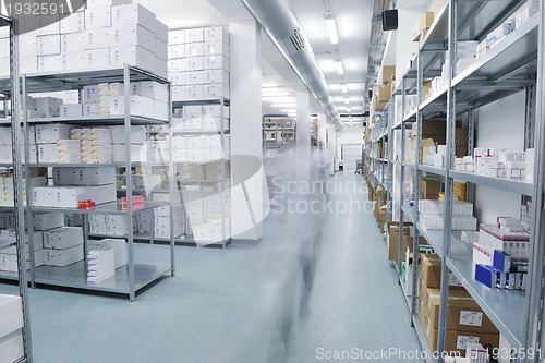 Image of medical factory  supplies storage indoor