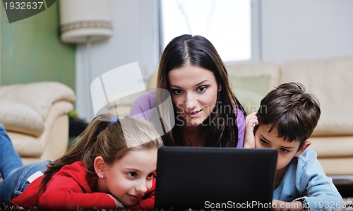 Image of happy young family have fun at home