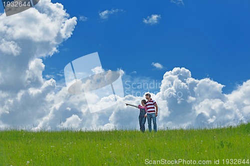 Image of romantic young couple in love together outdoor