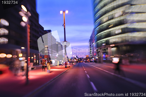 Image of City night with cars motion blurred light in busy street