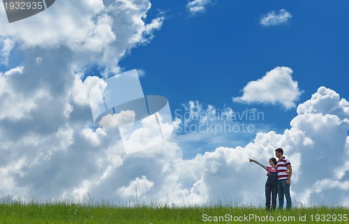 Image of romantic young couple in love together outdoor