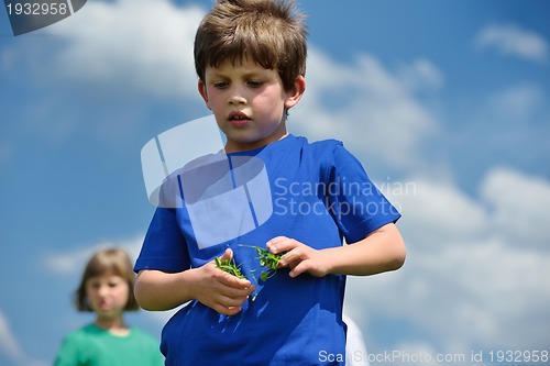 Image of happy kids group  have fun in nature